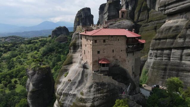 Meteora near Kalambaka, Greece. Rock formation with built complexes of Eastern Orthodox monasteries