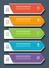 Infographic arrows. Business template with 5 steps, options, parts. Can be used for diagram, chart, web design. Vector illustration.