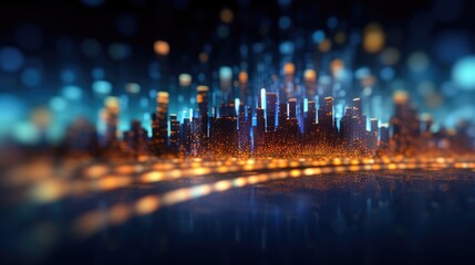 Abstract background of high speed global data transfer and super fast broadband in futuristic tech city at night - Generative AI illustration