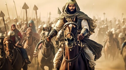Fototapeta premium ancient arab background design, moments soldiers arabian before entering the battleground