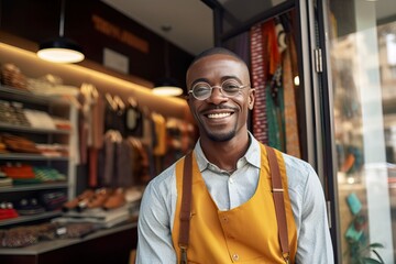 Beaming Small Business Owner at Modern Clothing Boutique Storefront. Generative Ai.