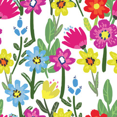 Seamless pattern with flowers on white background.