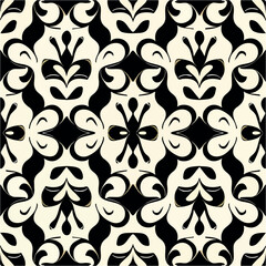 Elegant black and white damask pattern with abstract paisley motifs. Ideal for adding sophistication to various designs.