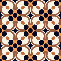 Vibrant orange and black pattern with circles, creating seamless and repeating fabric design that's perfect for various applications.
