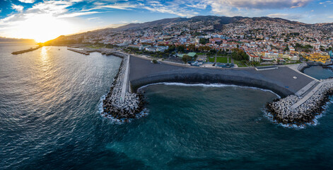 Funchal city Sunset drone