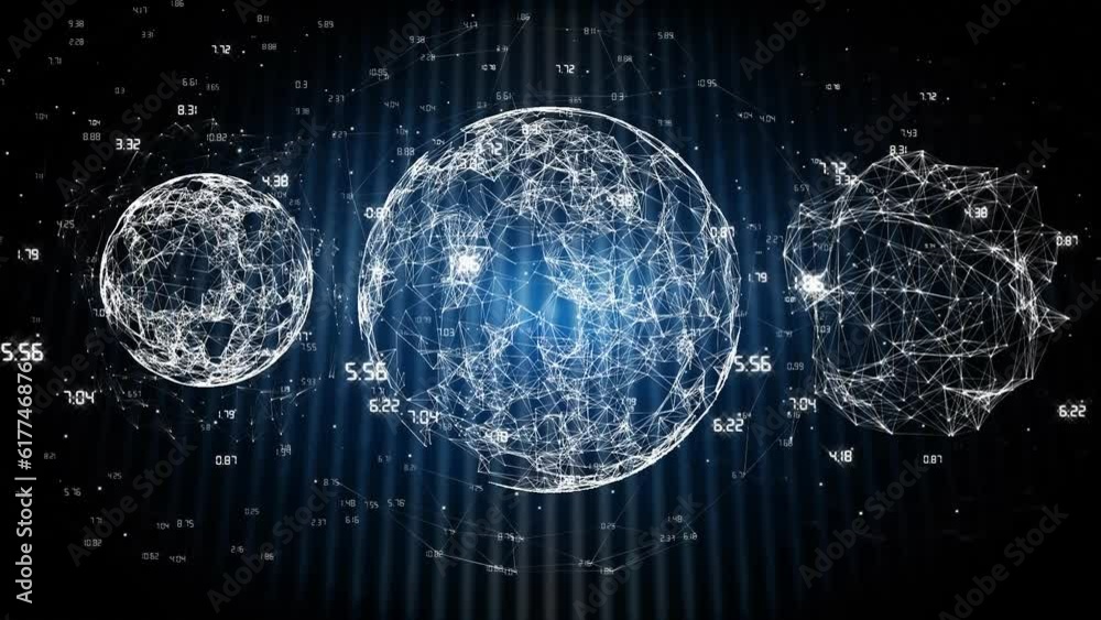 Poster animation of globes with network of connections over numbers