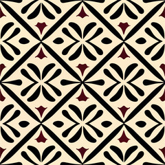 Black and white art deco and art nouveau pattern with peppermint motif on white background.
