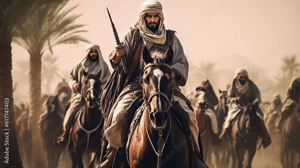 Canvas Prints ancient arab background design, moments soldiers arabian before entering the battleground