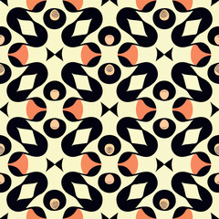 Striking black and orange pattern on white.