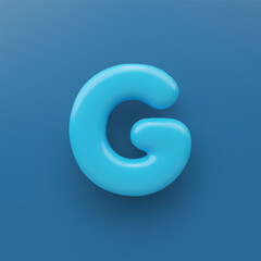 3D Blue uppercase letter G with a glossy surface on a blue background .