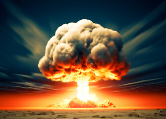 Nuclear bomb explosion during world war. AI generated