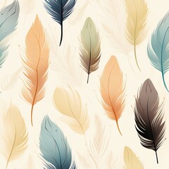 boho watercolour feather pattern, bohemian neutral pastel design pattern