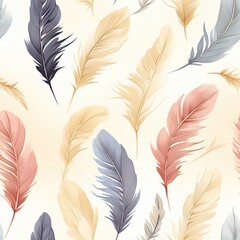 boho watercolour feather pattern, bohemian neutral pastel design pattern