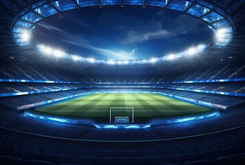 textured soccer game field with neon fog - center, midfield. Created with Generative AI technology.