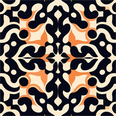 Captivating black and white pattern with intricate orange accents. Highly detailed art with mesmerizing symmetry.