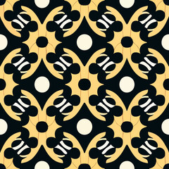 Bold black and yellow circles in seamless art deco style.