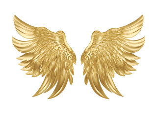 golden wings angel isolated on transparent background - Generative AI