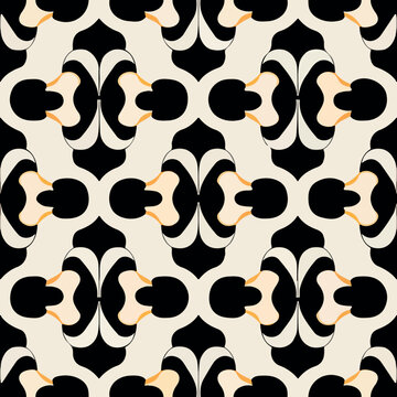 Stylish black and white pattern with charming hearts, reminiscent of Versace.