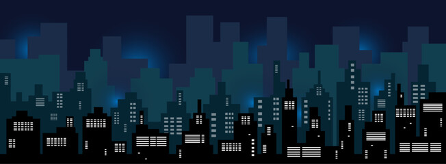 Vector illustration of the night city. Cityscape vector art.