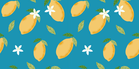 Seamless pattern with lemon. Summer background. Flat cartoon style. Hand drawn.