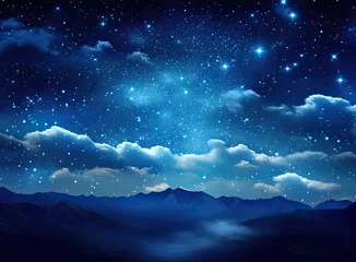 Tuinposter backgrounds night sky with stars and moon and clouds. Elements of this image furnished by NASA Created with Generative AI technology. © lililia