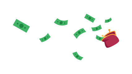 banknotes fly out of a woman's wallet