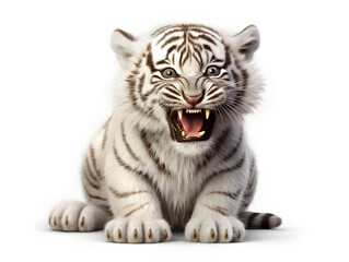 Baby white tiger or bleached tiger isolated on white background. AI generated