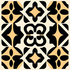 Captivating black and yellow tilework pattern on white background with art nouveau flair.