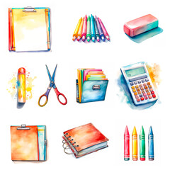 Watercolor Illustration of School Supplies for Back-to-School