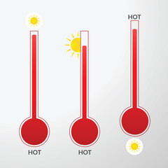 Thermometers measuring hot, vector illustration. Thermometer equipment showing hot weather.