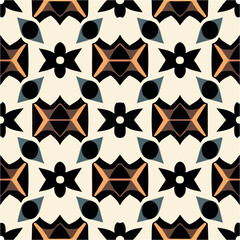 Elegant black and brown Art Deco pattern on white. Repeating fabric design.
