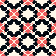 Striking black and red fabric pattern with peppermint motif, reminiscent of the Sierpinski gasket.