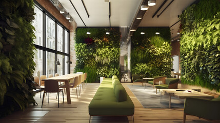 modern office interior with indoor plant decoration created with Generative AI