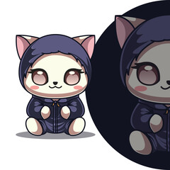 Cute cat sitting simple and flat futuristic style vector illustration