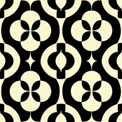 Elegant black and white pattern with interconnected circles inspired by art deco tilework.
