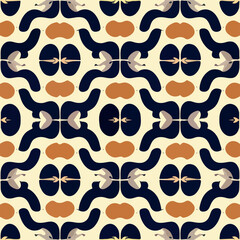 Playful blue and orange pattern with circles.