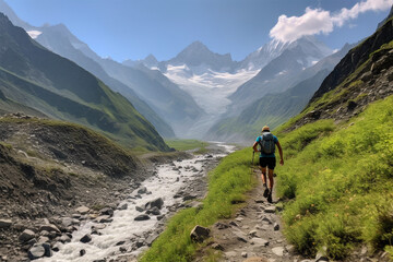 trail runner under the mountains