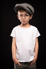 portrait of a boy, emotions, boy with glasses