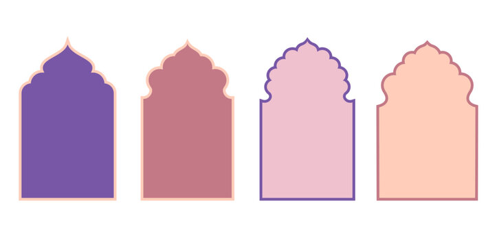 Indian and oriental frames, backgrounds, doors and arches. Wedding, event invitation templates collection