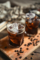 Iced americano coffee with coffee beans