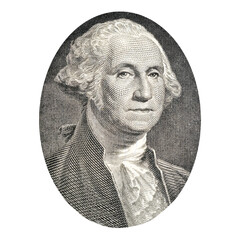 Portrait of US president George Washington. Face Washington on USA 1 dollar bill closeup isolated. America money - obrazy, fototapety, plakaty