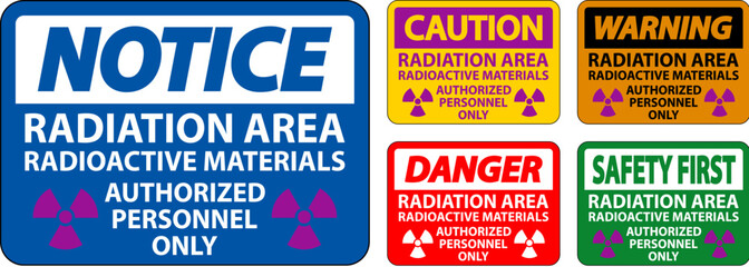 Radiation Warning Sign Caution Radiation Area - Radioactive Materials, Authorized Personnel Only