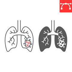 Lungs cancer line and glyph icon, oncology and medicine, lungs tumor vector icon, vector graphics, editable stroke outline and solid sign, eps 10.