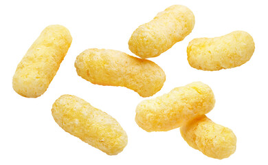 Flying delicious sweet corn sticks, cut out