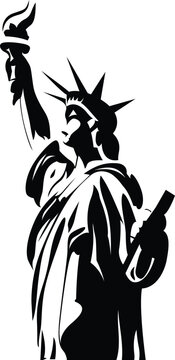 Lady liberty statue minimal ink vector illustration, Lady liberty statue holding a torch black and white vector image