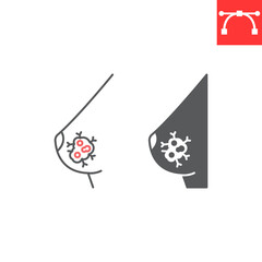Breast cancer line and glyph icon, oncology and treatment, breast tumor vector icon, vector graphics, editable stroke outline and solid sign, eps 10.