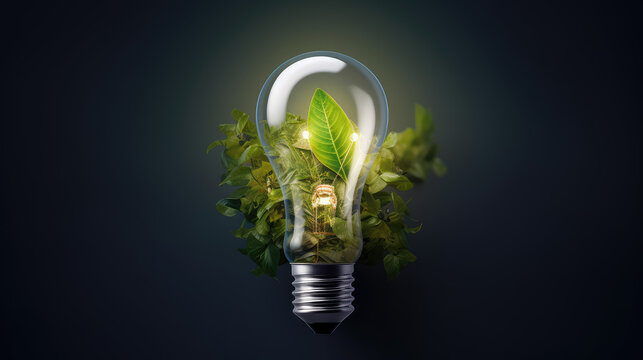 Eco energy lightbulb concept, clean environment green energy idea