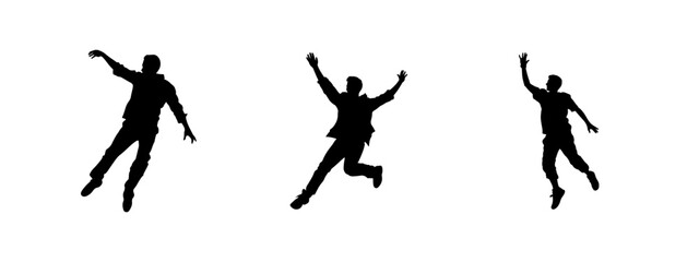 happy young man jump silhoutte, happy silhoutte vector