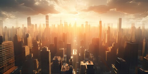 Modern city skylines at sunset. Exploring beauty of modern cityscapes with skyscrapers Generative AI illustrations