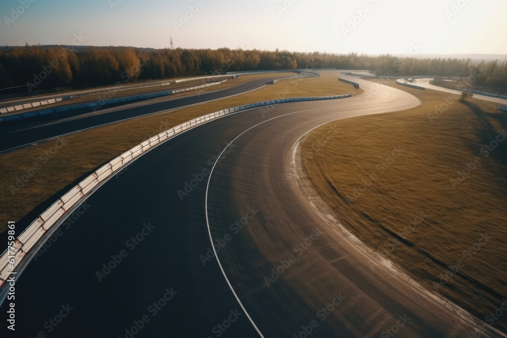 Wall mural aerial view of empty car race track, created using generative ai technology